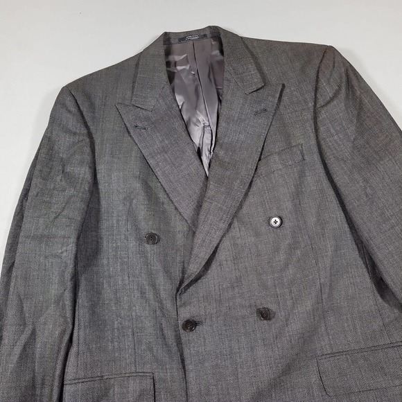 Hart Schaffner Marx Grey Nailshead Double Breasted Suit Jacket Mens 42L 42 - Picture 4 of 7